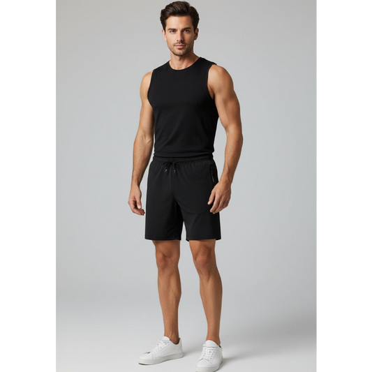 Men's Long Gym Shorts in Black Reflective - AresFit