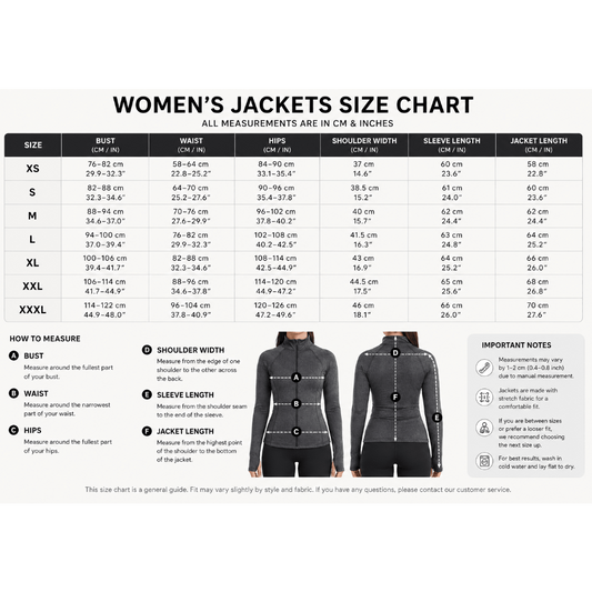 Women's Jacket Size Chart- AresFit