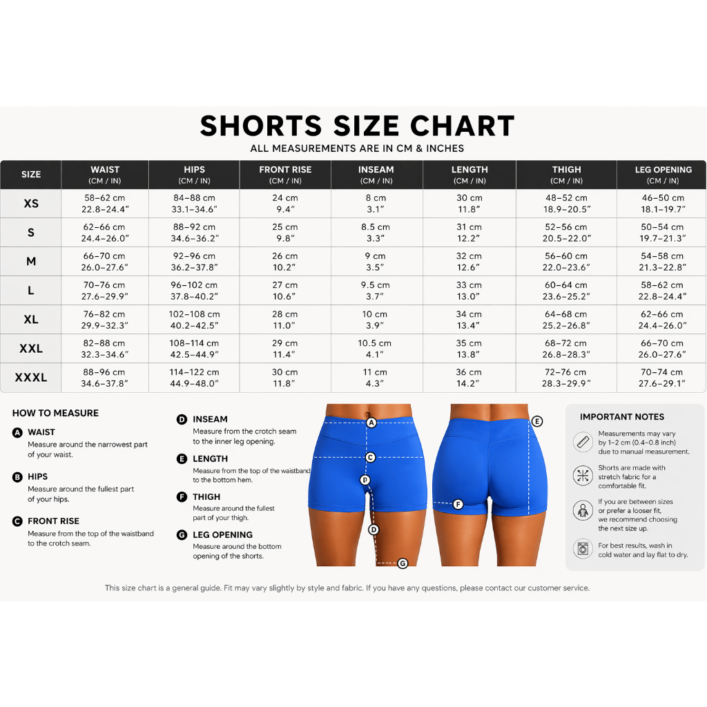 Women's Size Chart Gym Shorts - AresFit