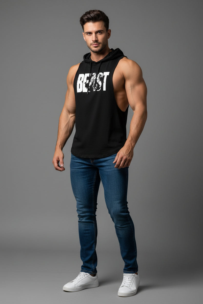 Men's Sleeveless Hooded Gym Top