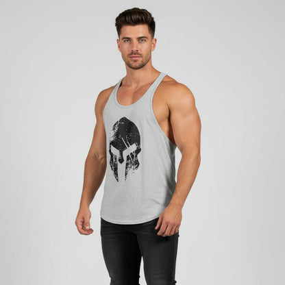 Man wearing AresFit Warrior stringer tank top grey black warrior - AresFit
