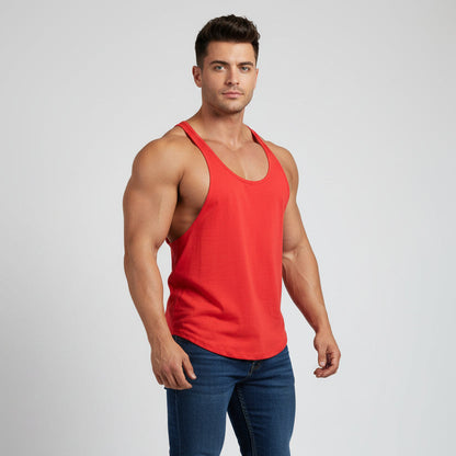 Man wearing red AresFit Warrior stringer tank top - AresFit