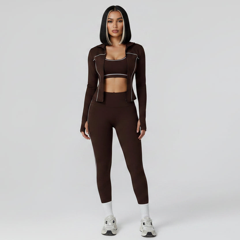 Person wearing a brown athletic outfit on a white background - Aresfit