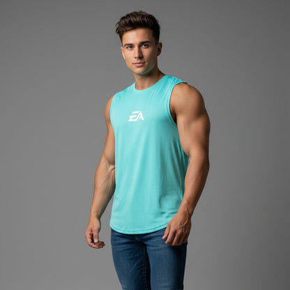 Man wearing mint green EA performance gym tank top - AresFit