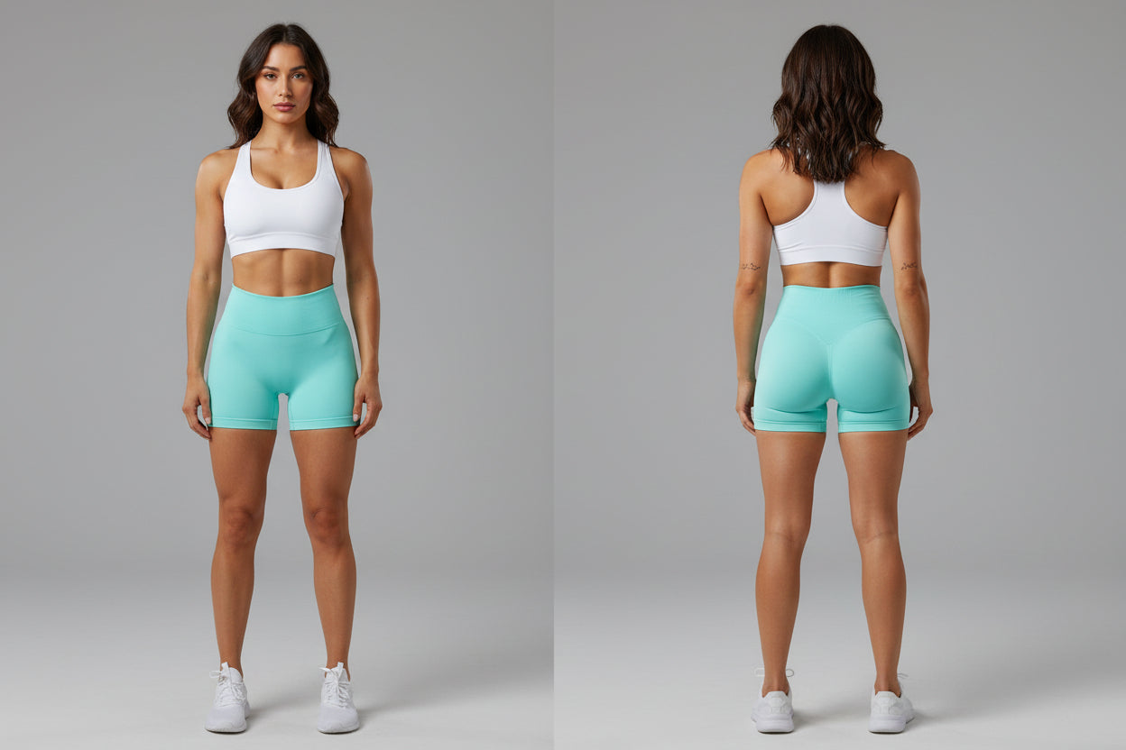 Turquoise athletic shorts on a white background - Aresfit