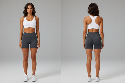 Gray athletic high waisted gym shorts on a white background - Aresfit