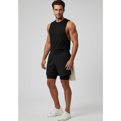 Men's 2 in 1 Gym Shorts in Black and Black - AresFit