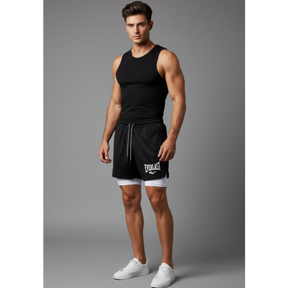 Men's 2 in 1 Gym Shorts in Black and White - AresFit