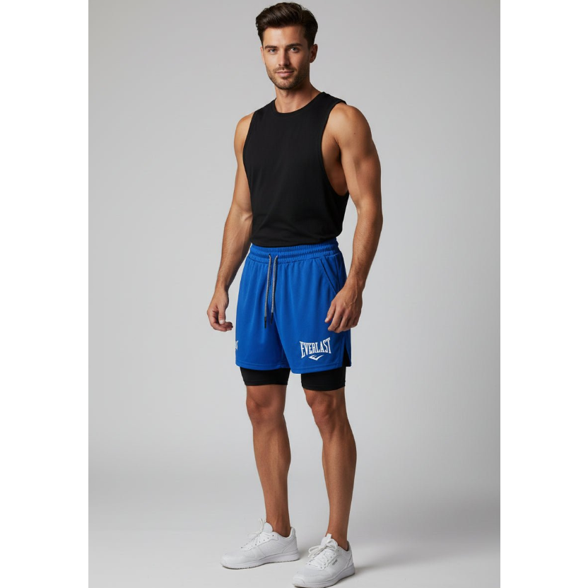 Men's 2 in 1 Gym Shorts in Blue and Black - AresFit