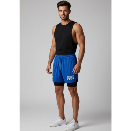 Men's 2 in 1 Gym Shorts in Blue and Black - AresFit