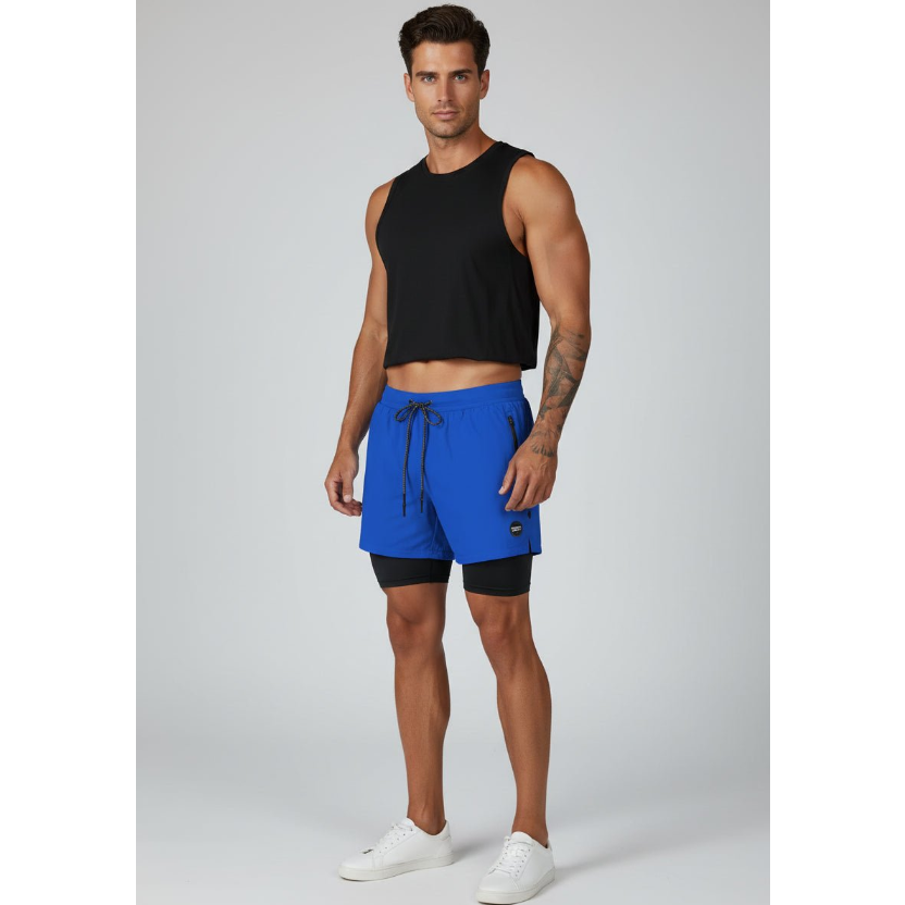 Men's 2 in 1 Gym Shorts in Blue and Black - AresFit
