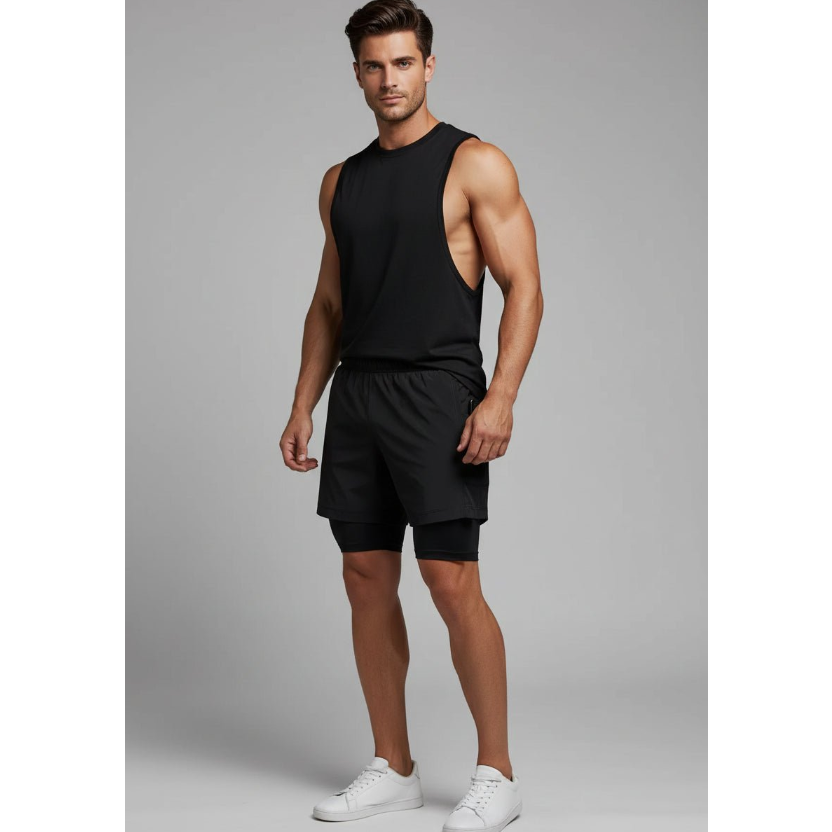Men's 2 in 1 Gym Shorts in Dark Grey and Black - AresFit
