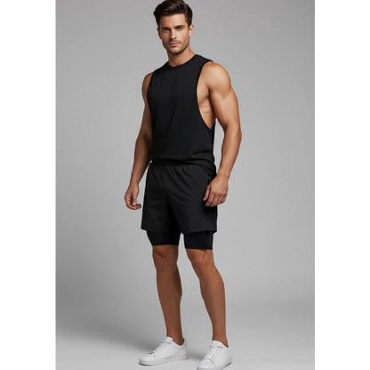 Men's 2 in 1 Gym Shorts in Dark Grey and Black - AresFit