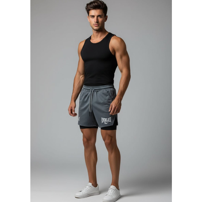 Men's 2 in 1 Gym Shorts in Dark Grey and Black - AresFit