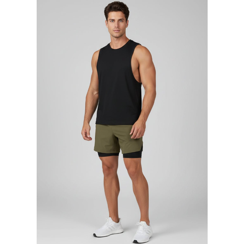 Men's 2 in 1 Gym Shorts in Green and Black - AresFit
