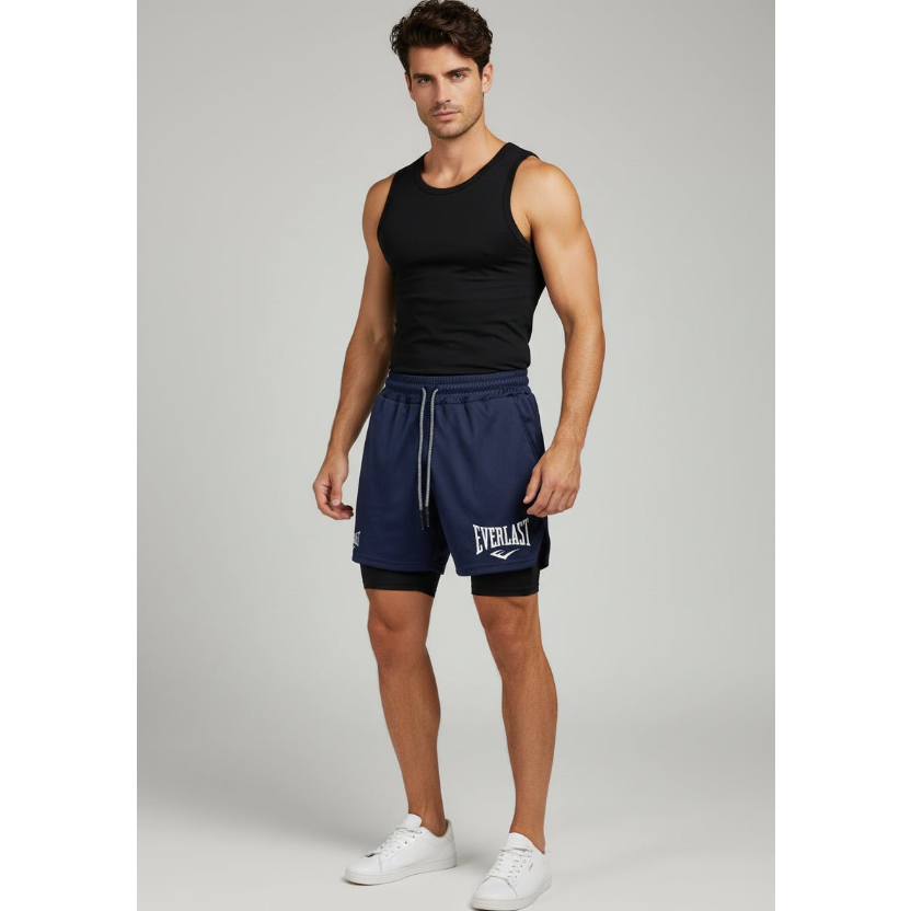 Men's 2 in 1 Gym Shorts in Navy Blue and Black - AresFit