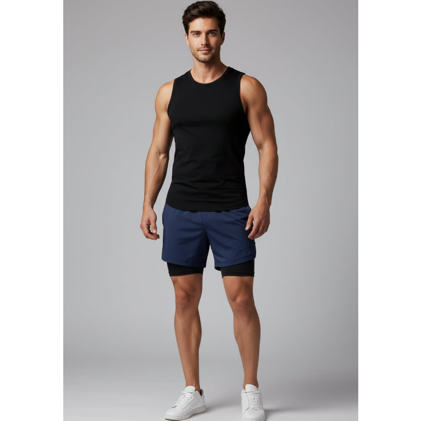 Men's 2 in 1 Gym Shorts in Navy Blue and Black - AresFit
