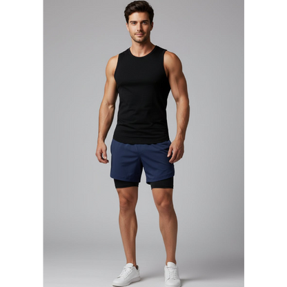 Men's 2 in 1 Gym Shorts in Navy Blue and Black - AresFit