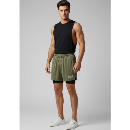 Men's 2 in 1 Gym Shorts in Olive Green and Black - AresFit