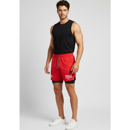 Men's 2 in 1 Gym Shorts in Red and Black - AresFit