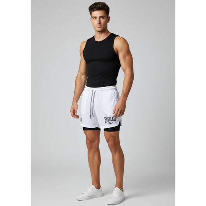 Men's 2 in 1 Gym Shorts in White and Black - AresFit