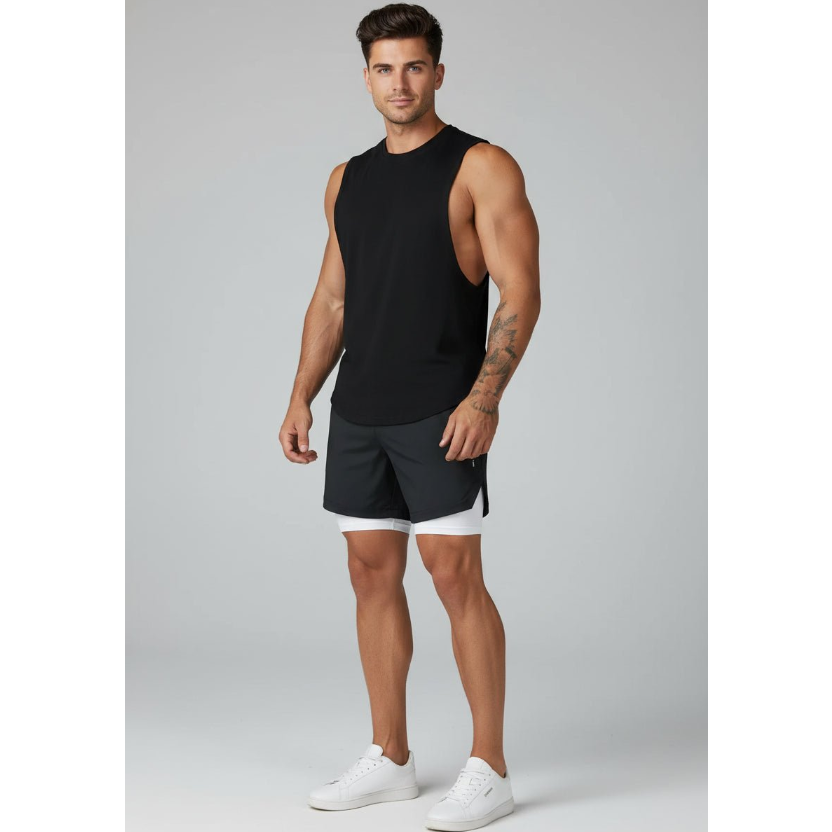 Men's 2 in 1 Gym Shorts in White and Black - AresFit