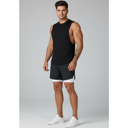 Men's 2 in 1 Gym Shorts in White and Black - AresFit