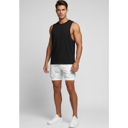 Men's 2 in 1 Gym Shorts in White Cameo - AresFit