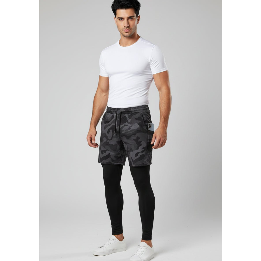 Men's 2 in 1 Training Shorts in Black Camo - AresFit