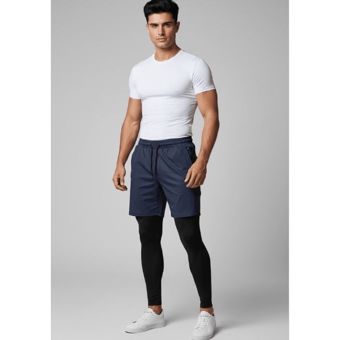 Men's 2 in 1 Training Shorts in Navy - AresFit