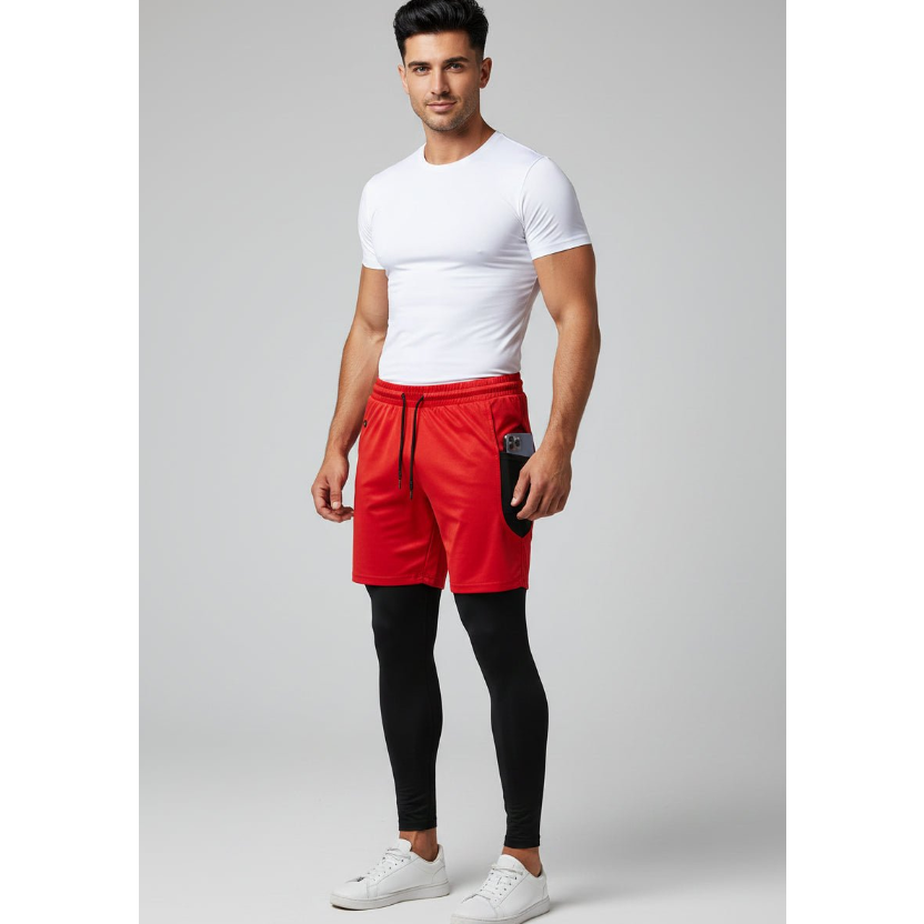 Men's 2 in 1 Training Shorts in Red - AresFit