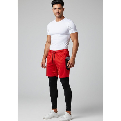 Men's 2 in 1 Training Shorts in Red - AresFit