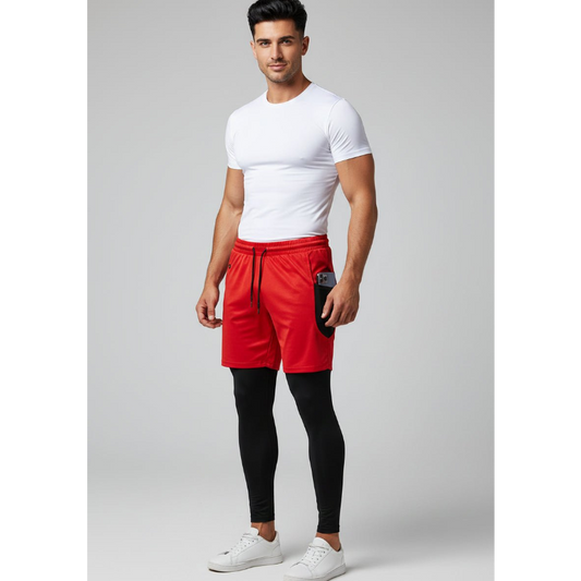 Men's 2 in 1 Training Shorts in Red - AresFit
