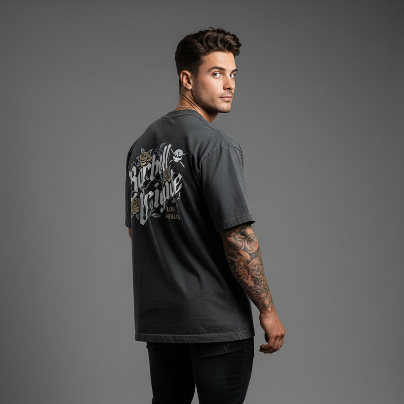 Men's oversized bodybuilding t-shirt with Barbell Brigade back print and breathable cotton fabric - AresFit