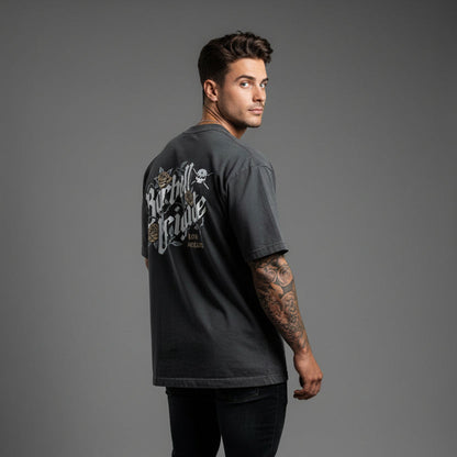 Men's oversized bodybuilding t-shirt with Barbell Brigade back print and breathable cotton fabric - AresFit