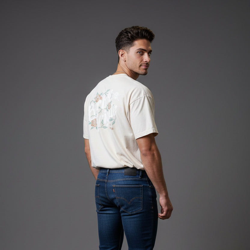 Men's white oversized gym t-shirt with Barbell Brigade graphic and relaxed workout fit - AresFit