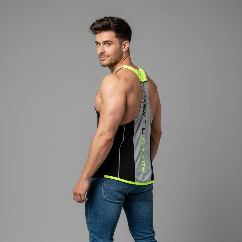 Men's bodybuilding stringer tank top detail image - AresFit