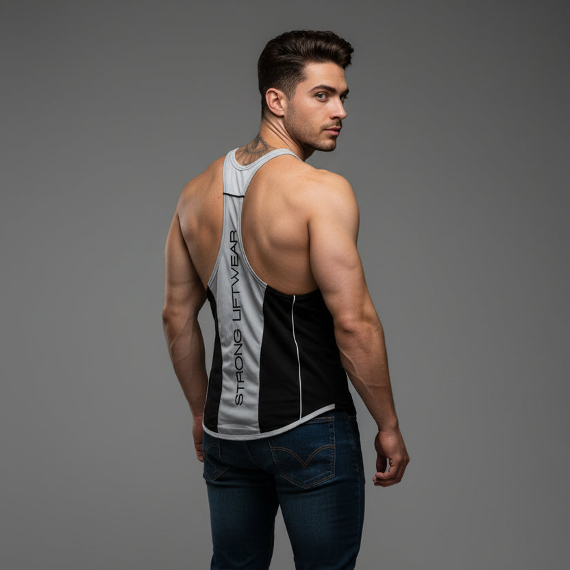 Men's bodybuilding stringer tank top detail image - AresFit