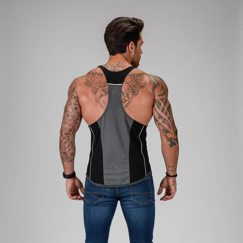 Men's bodybuilding stringer tank top detail image - AresFit