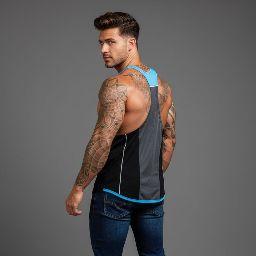Men's bodybuilding stringer tank top detail image - AresFit
