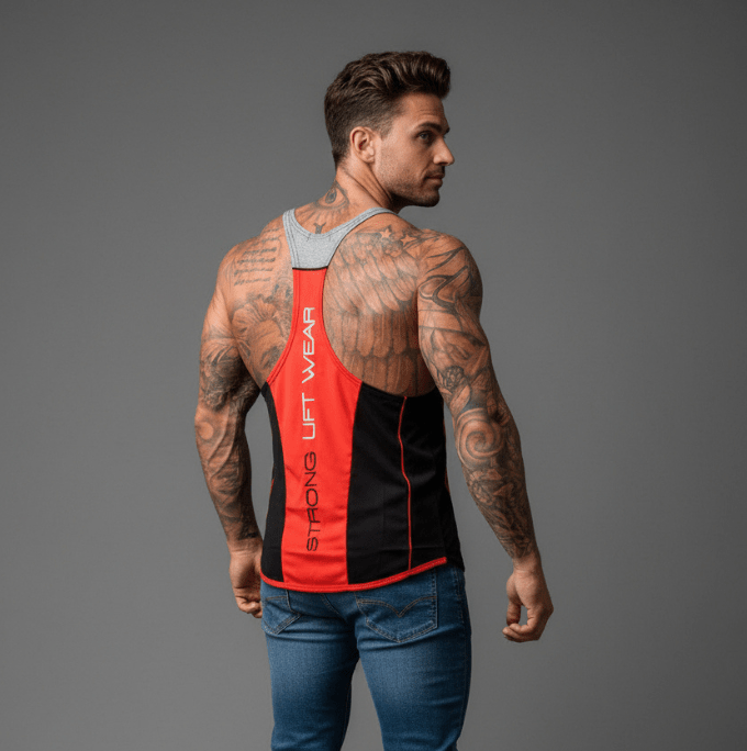 Man wearing bodybuilding stringer tank top style 1 - AresFit