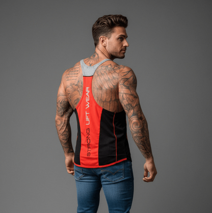 Man wearing bodybuilding stringer tank top style 1 - AresFit