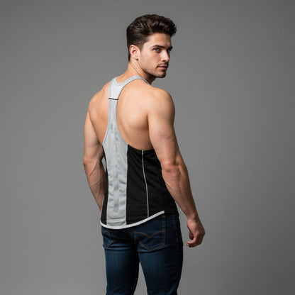 Man wearing bodybuilding stringer tank top style 2 - AresFit