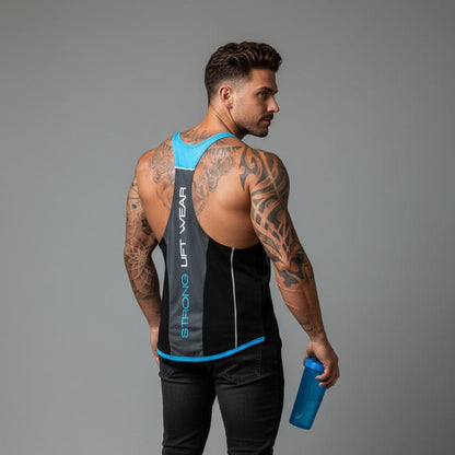 Man wearing bodybuilding stringer tank top style 3 - AresFit