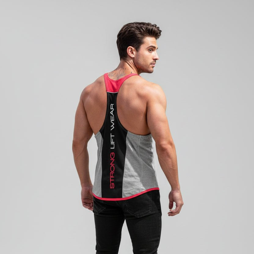 Man wearing bodybuilding stringer tank top style 6 - AresFit