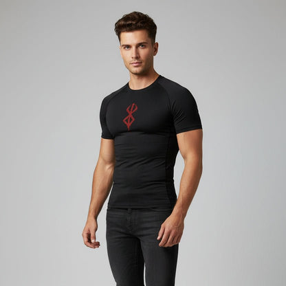 Men's black compression gym t-shirt with moisture wicking fabric and performance fit - AresFit
