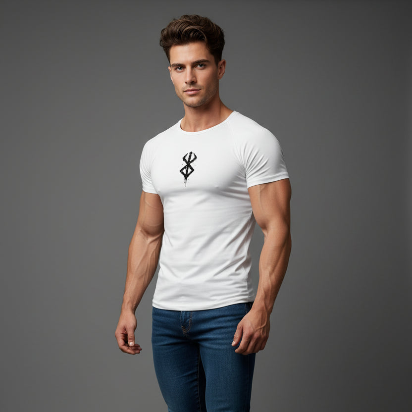 Men's white compression workout t-shirt with stretch fabric and athletic fit - AresFit