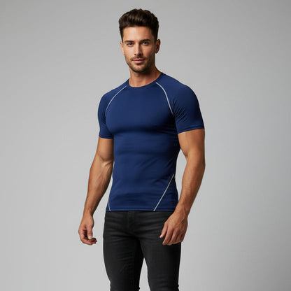 Men's royal blue compression performance top with lightweight stretch fabric and athletic fit - AresFit