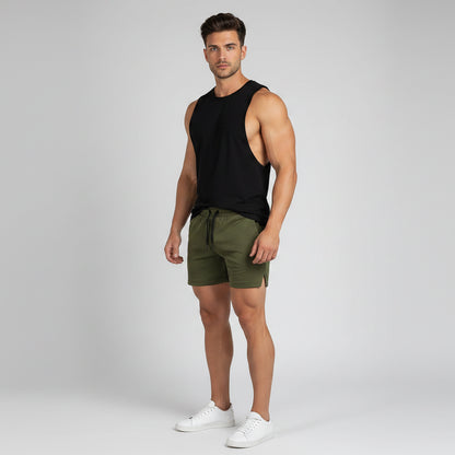 Men's Cotton Gym Shorts with Pockets in Army Green - AresFit
