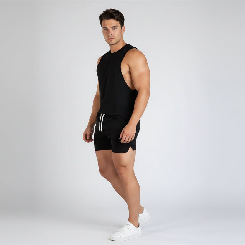 Men's Cotton Gym Shorts with Pockets in Black - AresFit